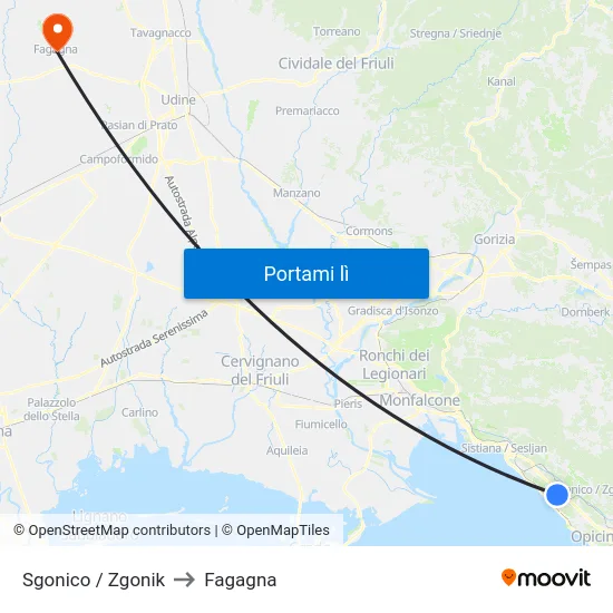 Sgonico / Zgonik to Fagagna map