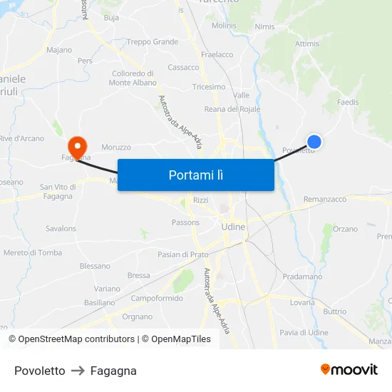 Povoletto to Fagagna map