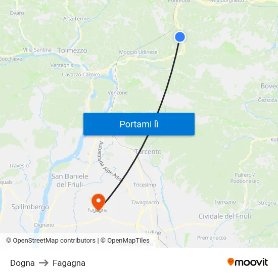 Dogna to Fagagna map