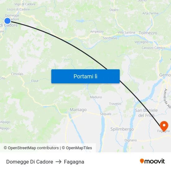 Domegge Di Cadore to Fagagna map