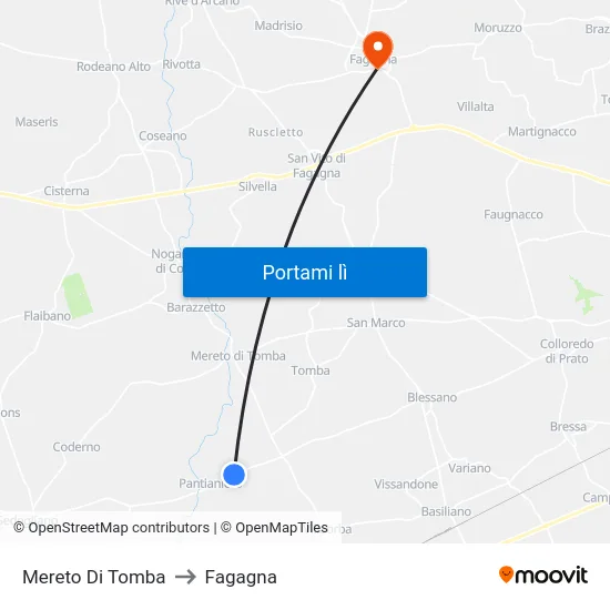 Mereto Di Tomba to Fagagna map