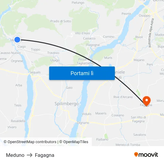 Meduno to Fagagna map