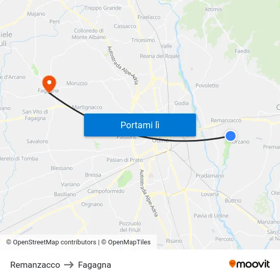 Remanzacco to Fagagna map