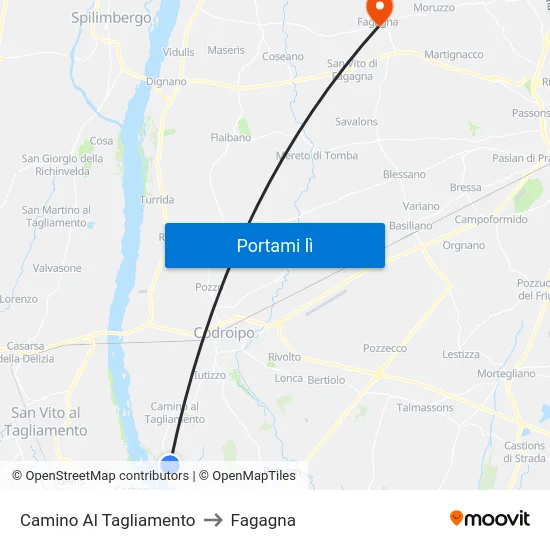 Camino Al Tagliamento to Fagagna map