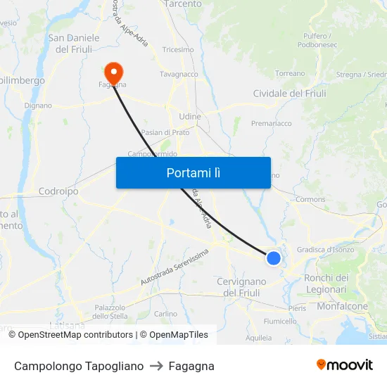 Campolongo Tapogliano to Fagagna map