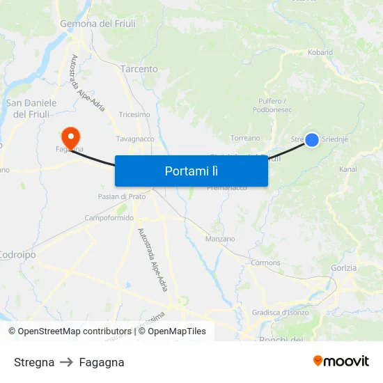 Stregna to Fagagna map