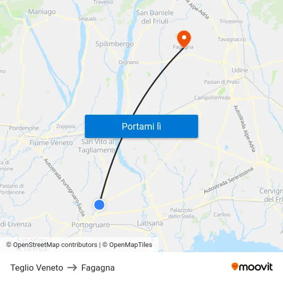 Teglio Veneto to Fagagna map