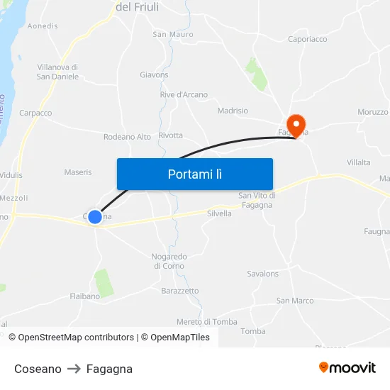 Coseano to Fagagna map