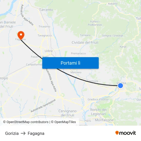 Gorizia to Fagagna map