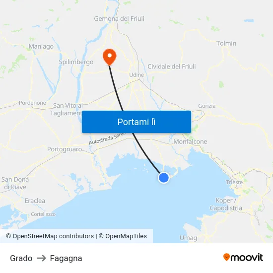 Grado to Fagagna map
