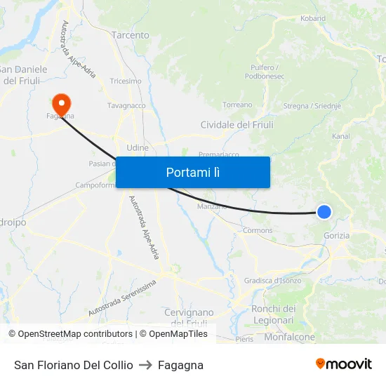 San Floriano Del Collio to Fagagna map