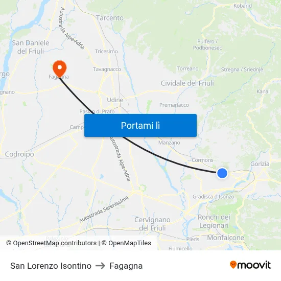 San Lorenzo Isontino to Fagagna map
