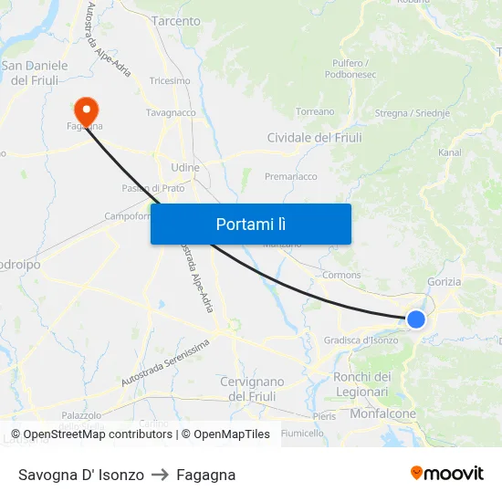 Savogna D' Isonzo to Fagagna map