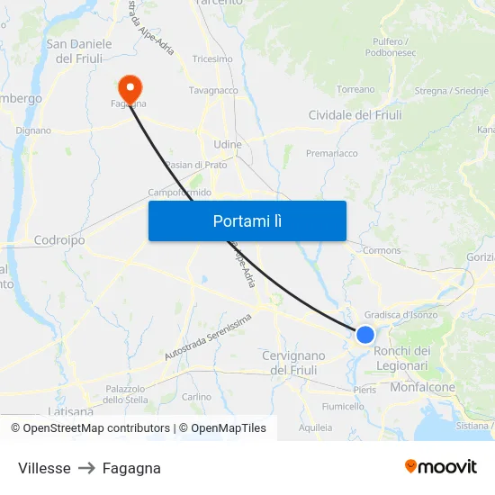 Villesse to Fagagna map