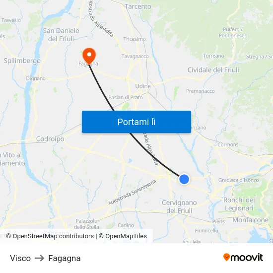 Visco to Fagagna map