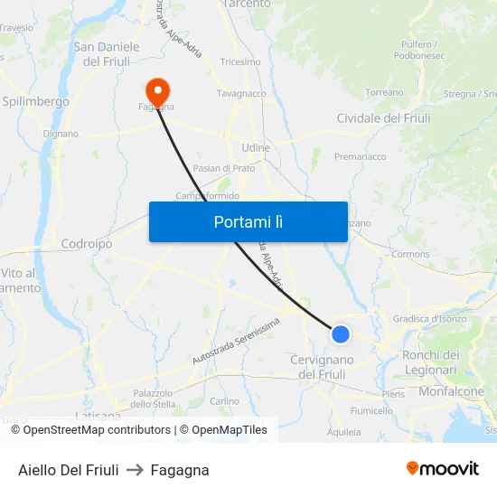 Aiello Del Friuli to Fagagna map