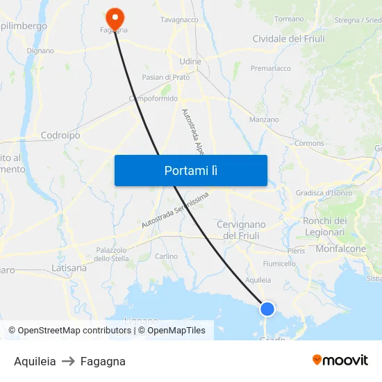 Aquileia to Fagagna map