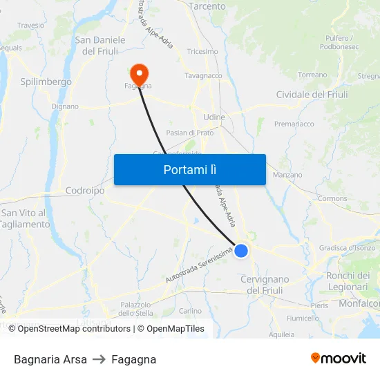 Bagnaria Arsa to Fagagna map
