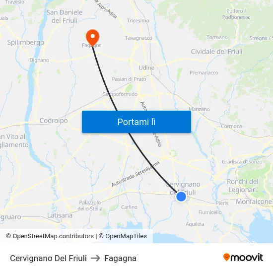 Cervignano Del Friuli to Fagagna map