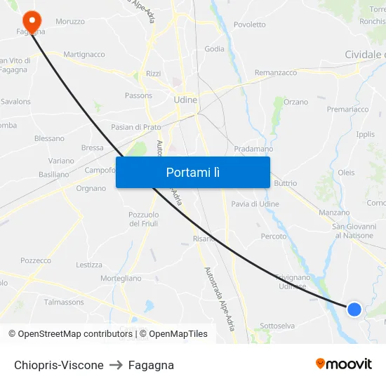 Chiopris-Viscone to Fagagna map