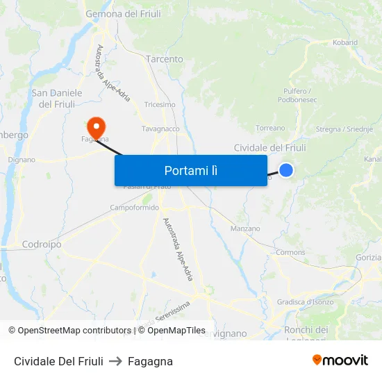 Cividale Del Friuli to Fagagna map