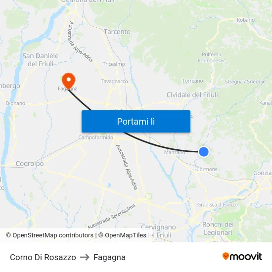 Corno Di Rosazzo to Fagagna map