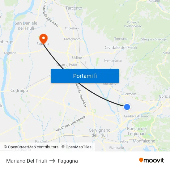 Mariano Del Friuli to Fagagna map