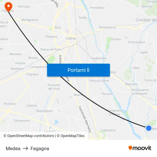 Medea to Fagagna map