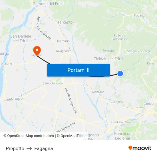 Prepotto to Fagagna map