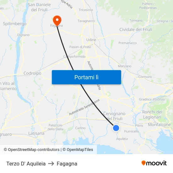 Terzo D' Aquileia to Fagagna map
