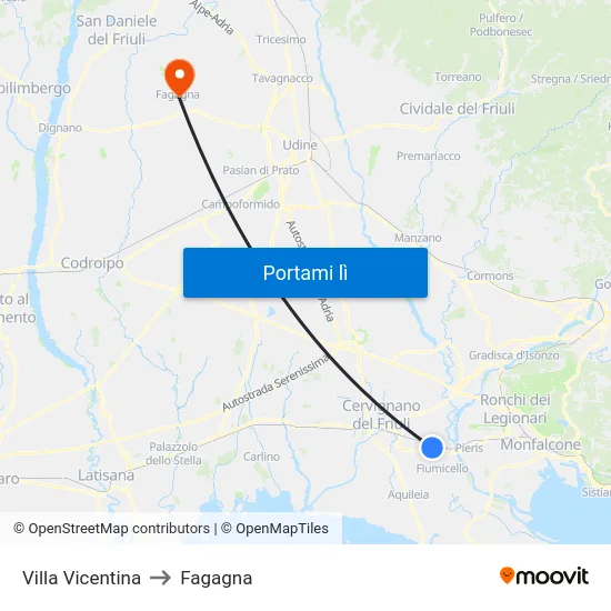Villa Vicentina to Fagagna map