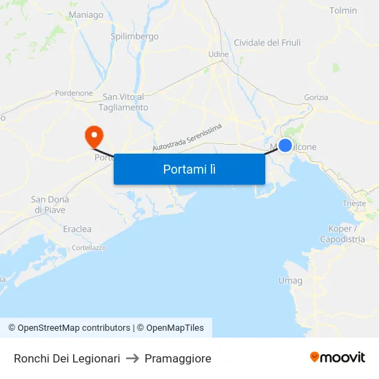 Ronchi Dei Legionari to Pramaggiore map