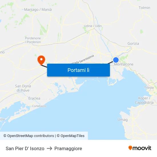San Pier D' Isonzo to Pramaggiore map