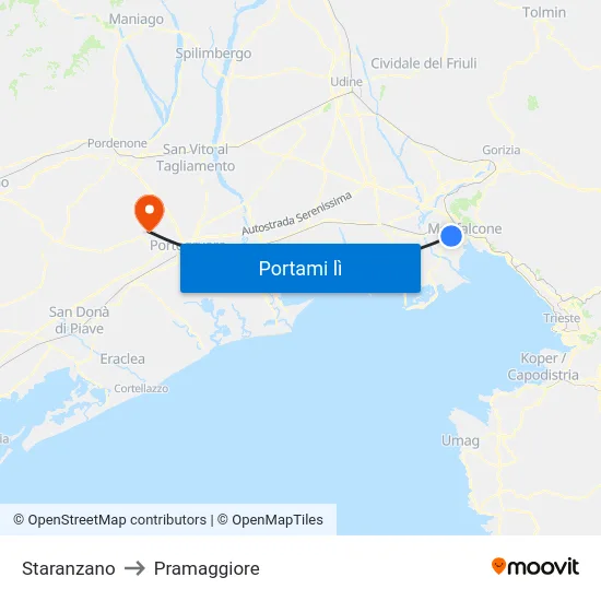 Staranzano to Pramaggiore map
