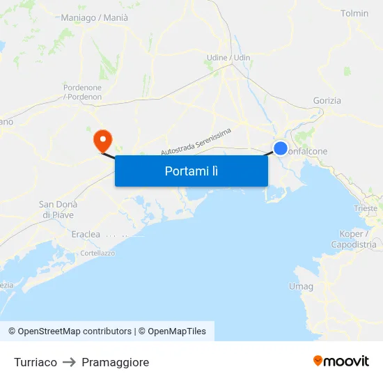Turriaco to Pramaggiore map
