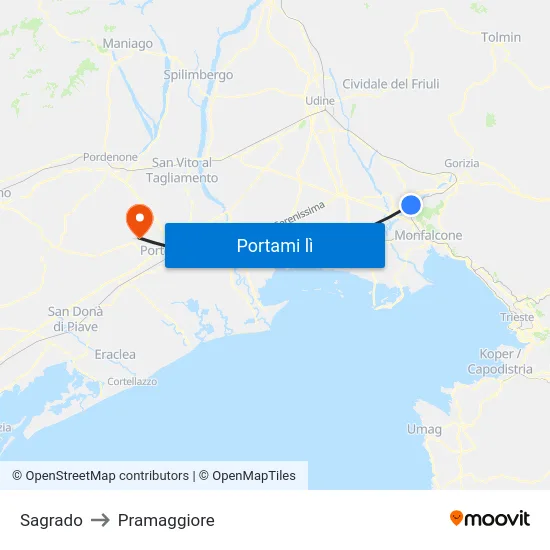 Sagrado to Pramaggiore map