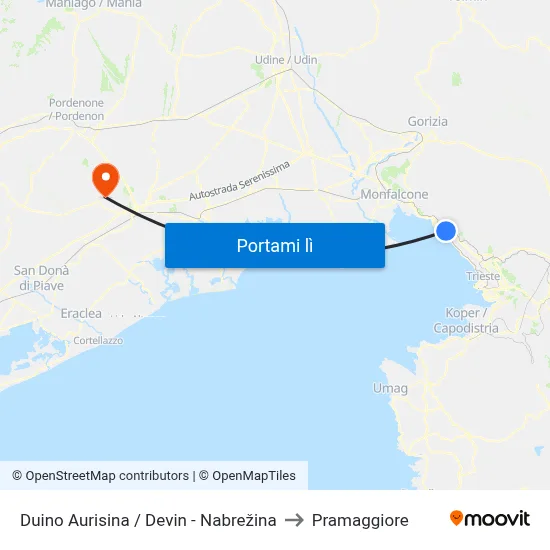 Duino Aurisina / Devin - Nabrežina to Pramaggiore map