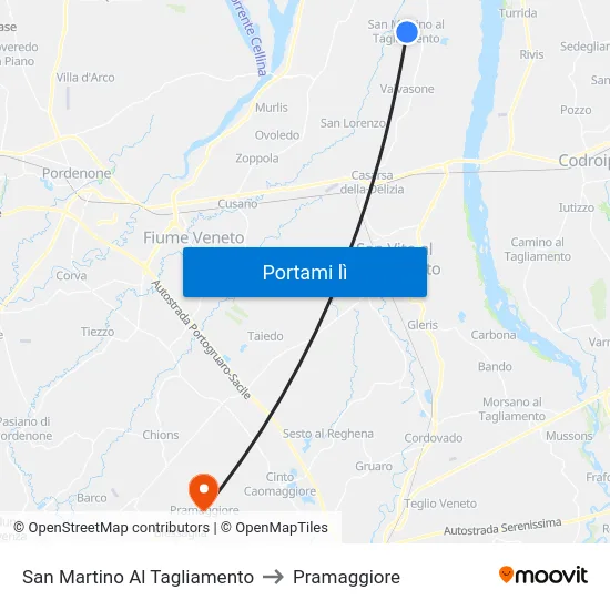 San Martino Al Tagliamento to Pramaggiore map