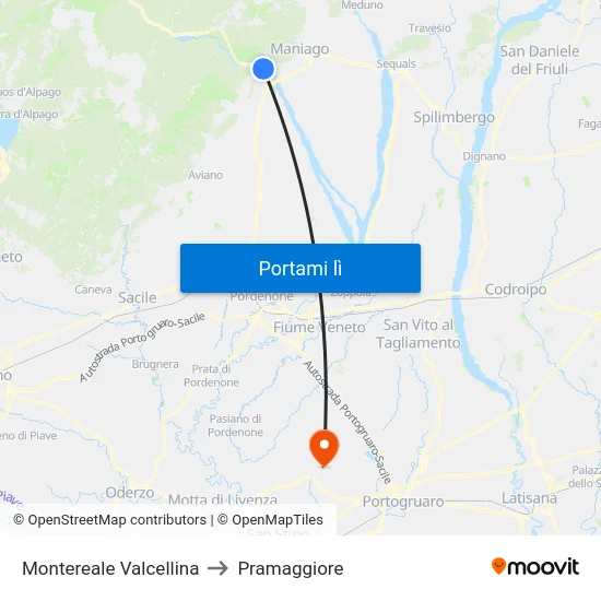 Montereale Valcellina to Pramaggiore map