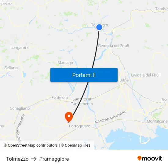 Tolmezzo to Pramaggiore map