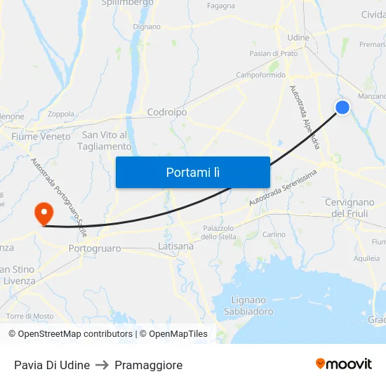 Pavia Di Udine to Pramaggiore map