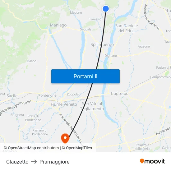 Clauzetto to Pramaggiore map