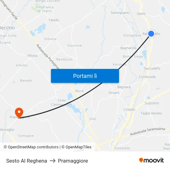 Sesto Al Reghena to Pramaggiore map