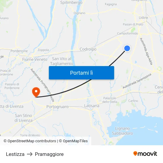 Lestizza to Pramaggiore map