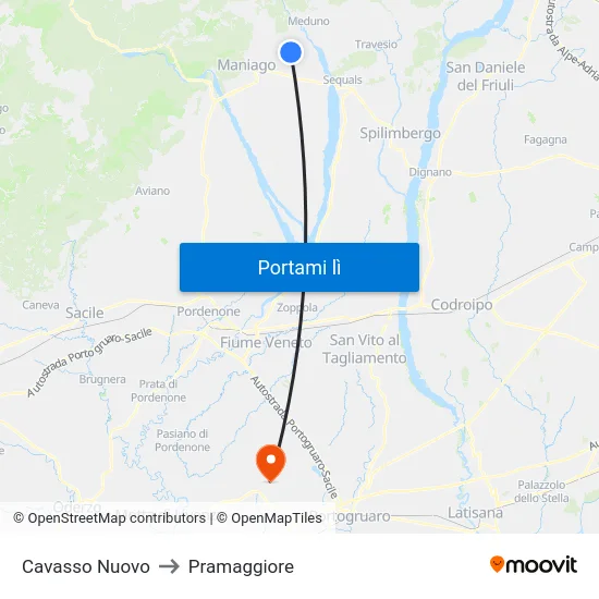Cavasso Nuovo to Pramaggiore map