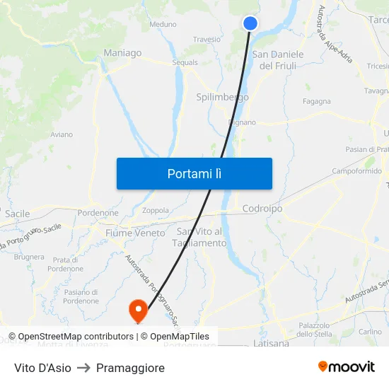 Vito D'Asio to Pramaggiore map