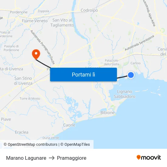Marano Lagunare to Pramaggiore map