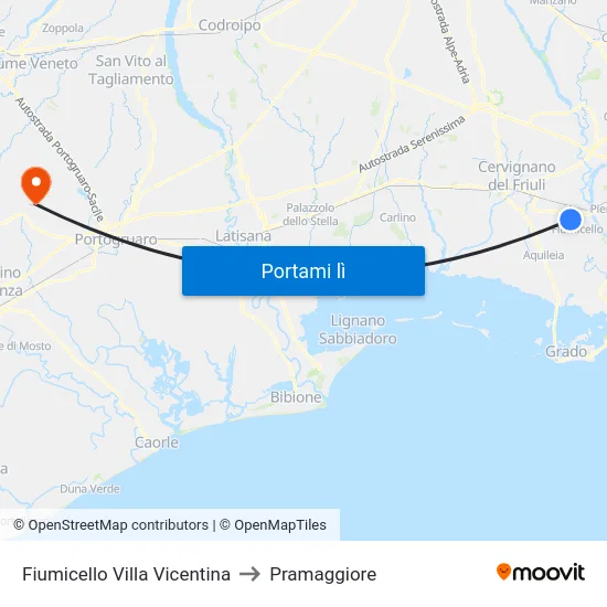 Fiumicello Villa Vicentina to Pramaggiore map