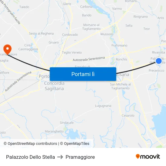 Palazzolo Dello Stella to Pramaggiore map