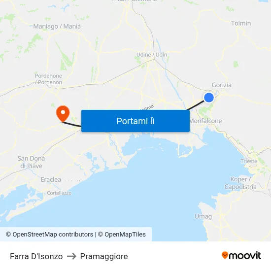 Farra D'Isonzo to Pramaggiore map